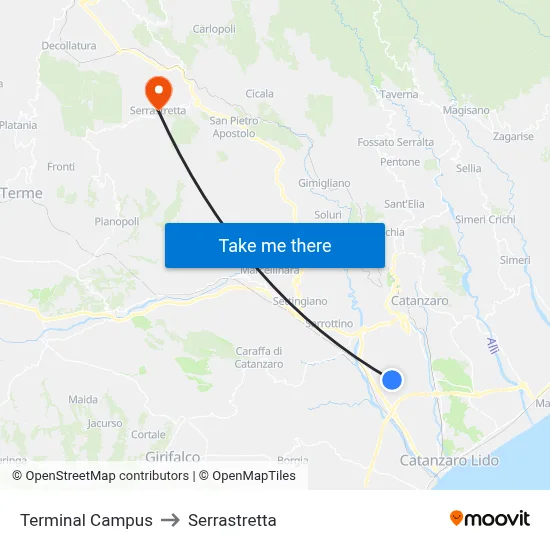 Campus Terminal to Serrastretta map