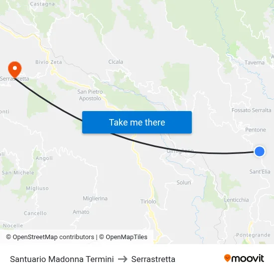 Madonna Termini Sanctuary to Serrastretta map
