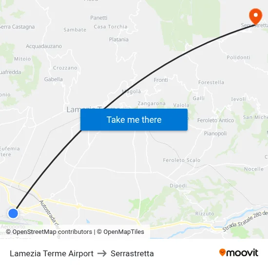Lamezia Terme Airport to Serrastretta map
