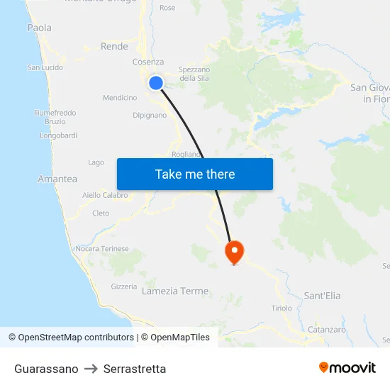 Guarassano to Serrastretta map