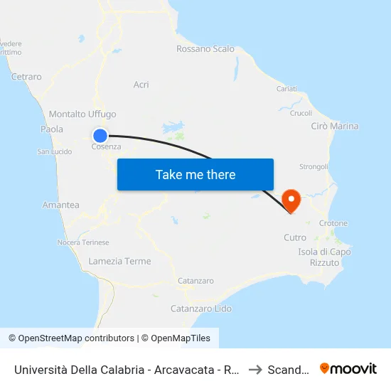University of Calabria - Arcavacata - Rende to Scandale map