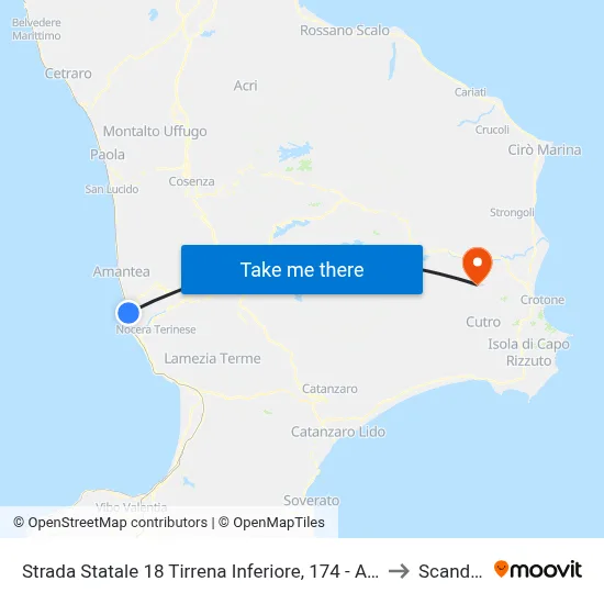 State Road 18 Tyrrhenian Coast, 174 - Amantea to Scandale map