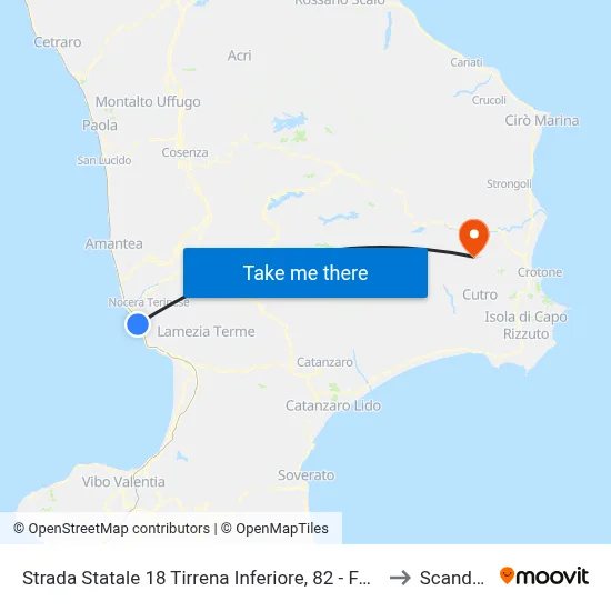 State Road 18 Tyrrhenian Coast, 82 - Falerna to Scandale map