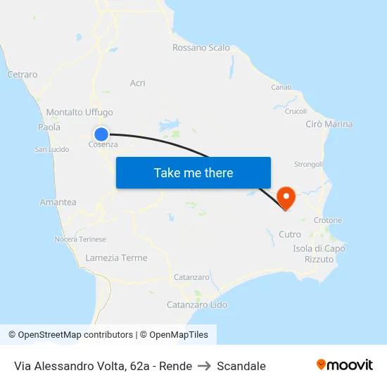 Via Alessandro Volta, 62a - Rende to Scandale map