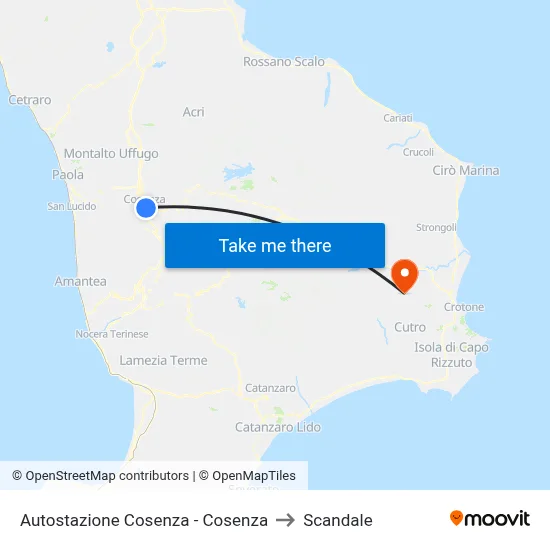 Cosenza Bus Station - Cosenza to Scandale map