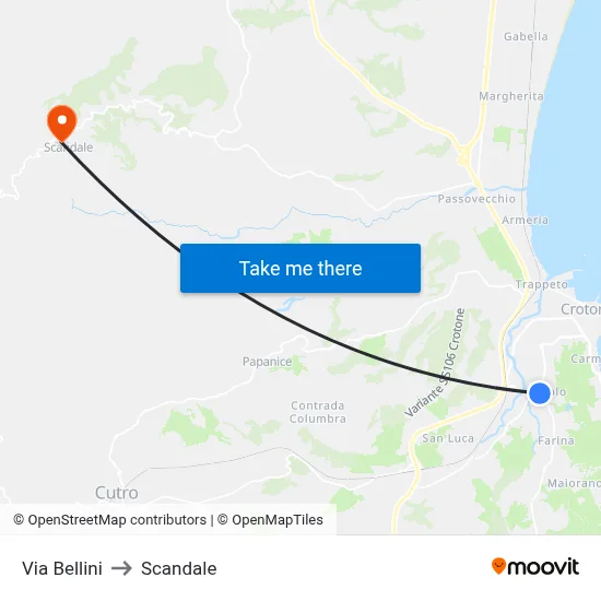 Via Bellini to Scandale map