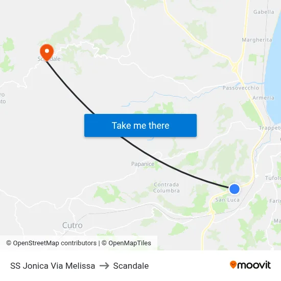 State Road Jonica Via Melissa to Scandale map