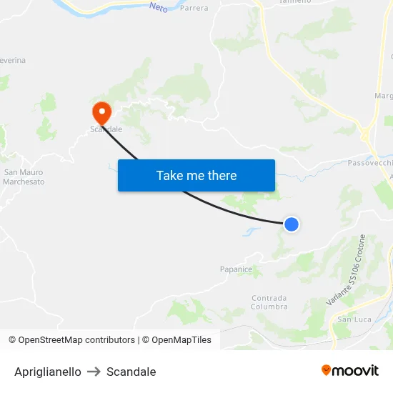 Apriglianello to Scandale map