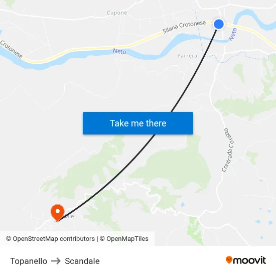 Topanello to Scandale map