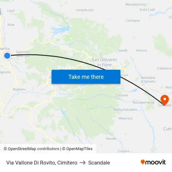 Via Vallone Di Rovito, Cemetery to Scandale map