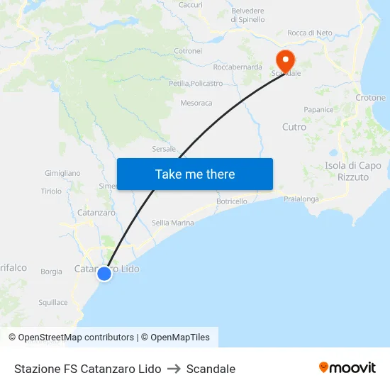 Catanzaro Lido Railway Station to Scandale map