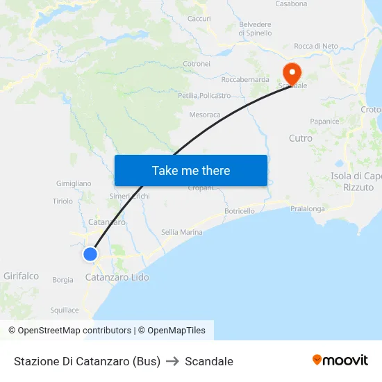 Catanzaro Station (Bus) to Scandale map
