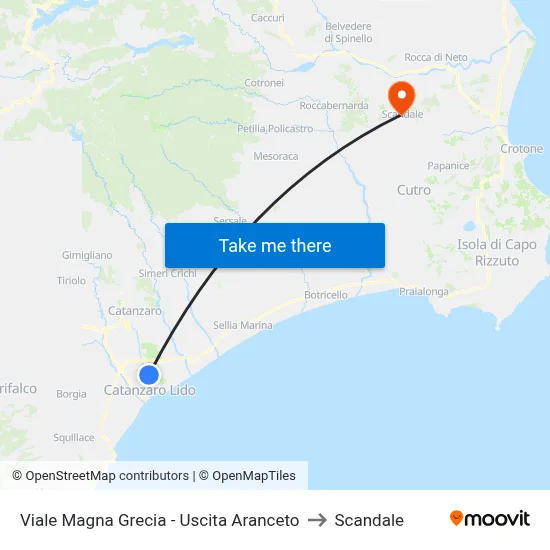 Magna Grecia Avenue - Aranceto Exit to Scandale map