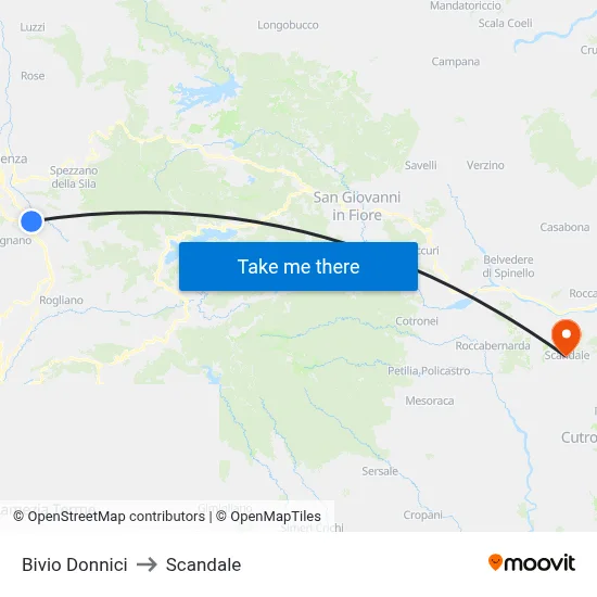Donnici Junction to Scandale map