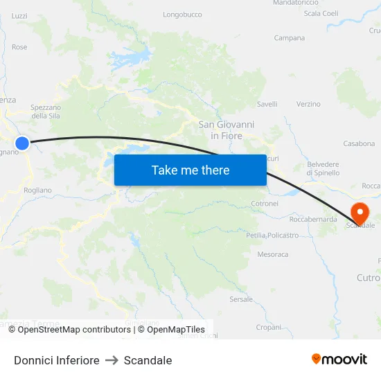 Donnici Inferiore to Scandale map