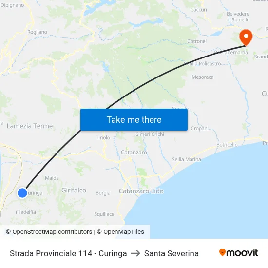 Provincial Road 114 - Curinga to Santa Severina map