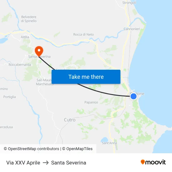 XXV Aprile Street to Santa Severina map