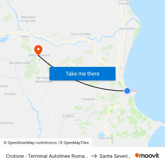 Crotone - Romano Bus Terminal to Santa Severina map