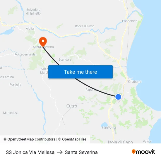State Road Jonica Via Melissa to Santa Severina map
