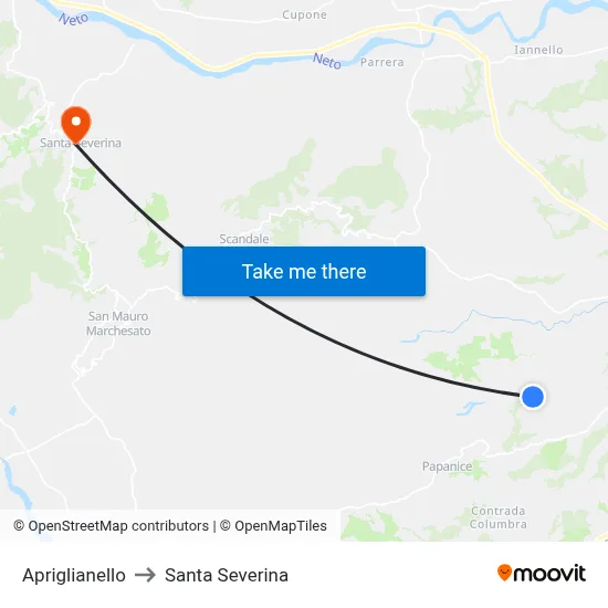Apriglianello to Santa Severina map