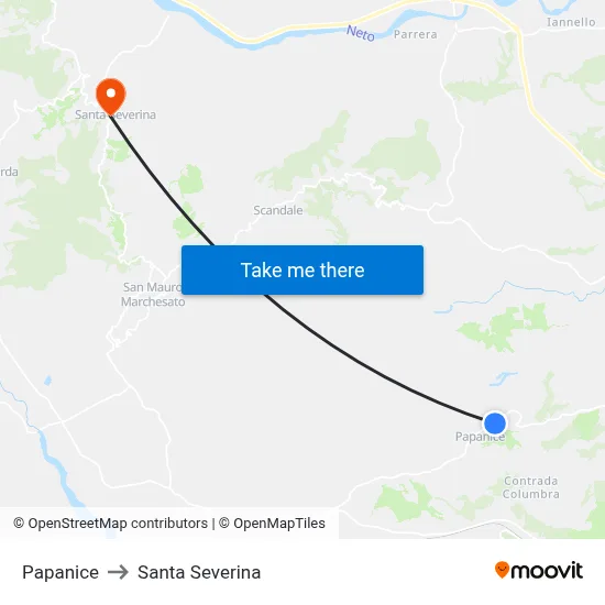 Papanice to Santa Severina map
