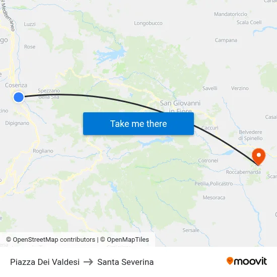 Waldensian Square to Santa Severina map