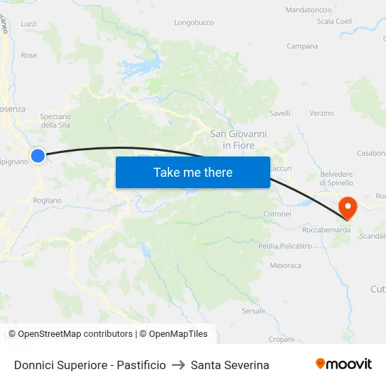 Upper Donnici - Pasta Factory to Santa Severina map