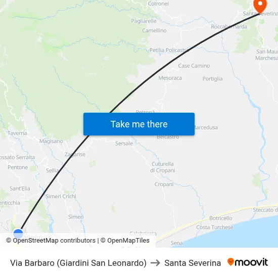 Barbaro Street (San Leonardo Gardens) to Santa Severina map