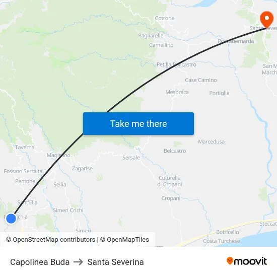 Buda Terminal to Santa Severina map