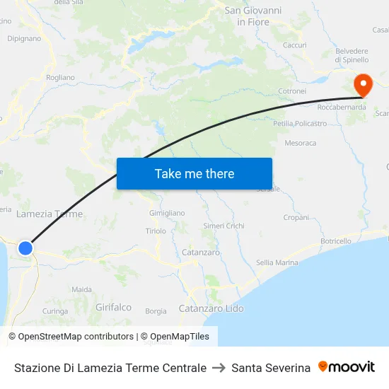 Lamezia Terme Central Station to Santa Severina map