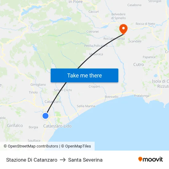 Catanzaro Station to Santa Severina map