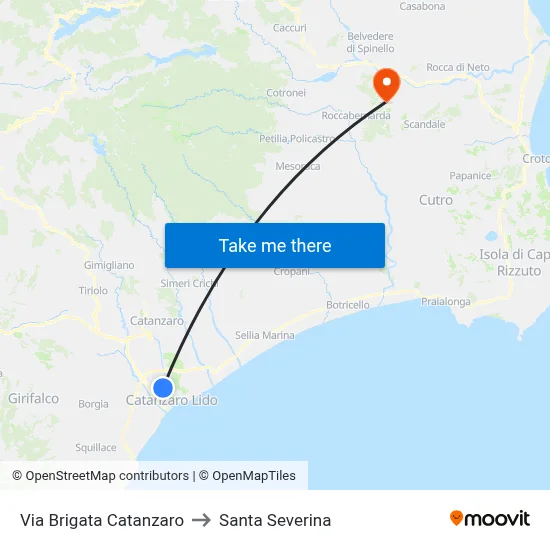 Catanzaro Brigade Street to Santa Severina map
