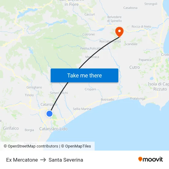 Former Mercatone to Santa Severina map