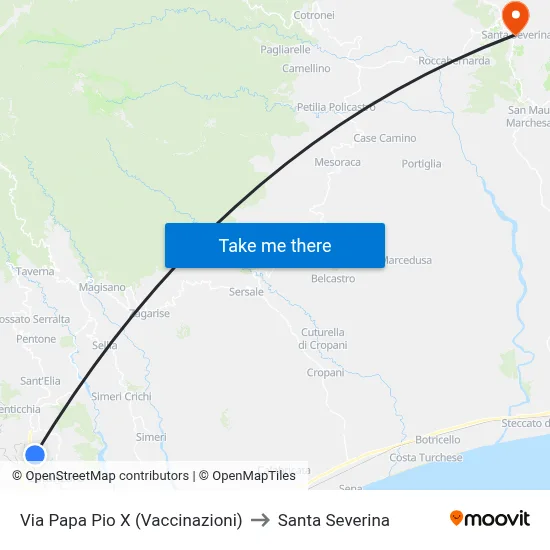 Pope Pius X Street (Vaccinations) to Santa Severina map