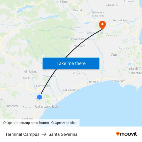 Campus Terminal to Santa Severina map
