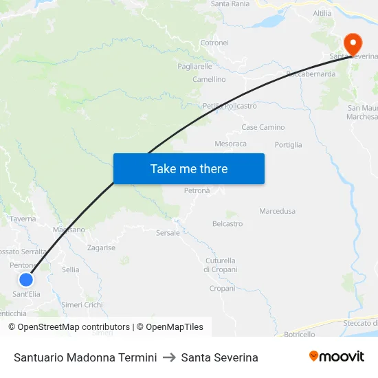Madonna Termini Sanctuary to Santa Severina map