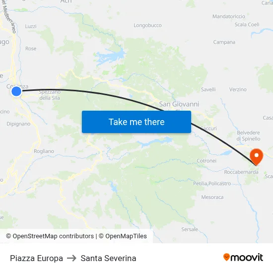 Europe Square to Santa Severina map