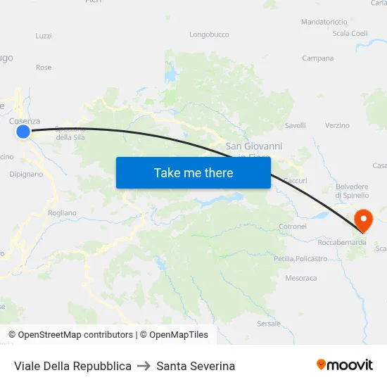 Republic Avenue to Santa Severina map