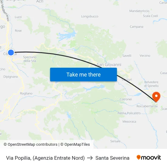 Via Popilia, (North Revenue Agency) to Santa Severina map