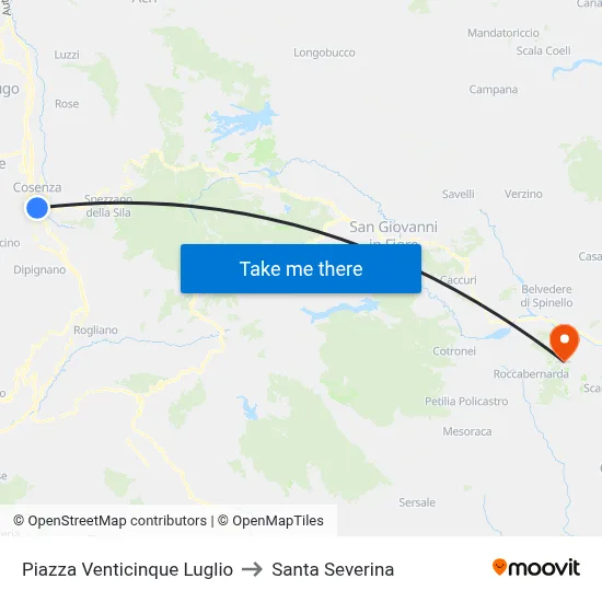 July 25th Square to Santa Severina map