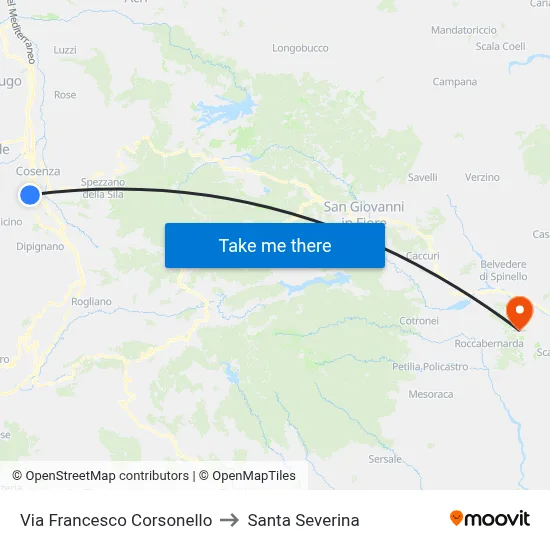 Francesco Corsonello Street to Santa Severina map
