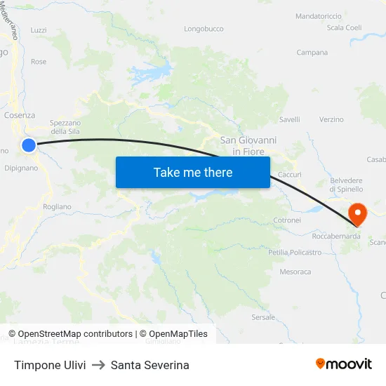 Timpone Ulivi to Santa Severina map