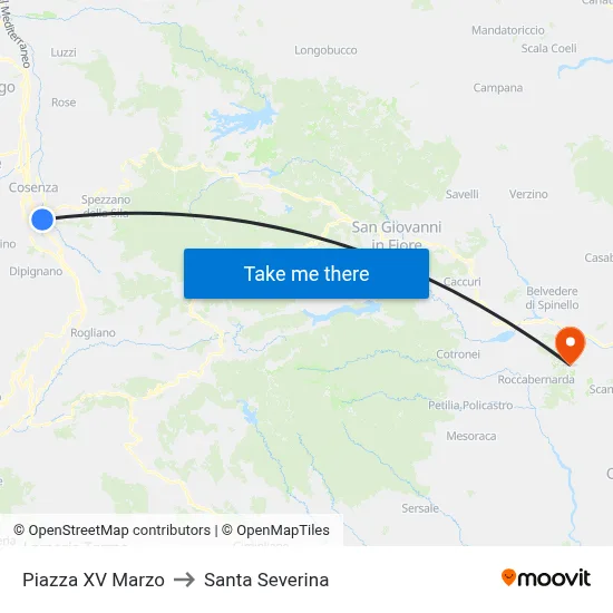 March 15th Square to Santa Severina map