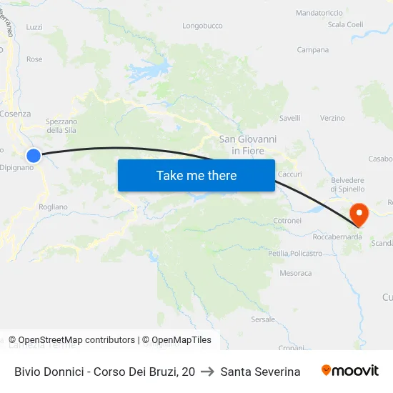 Donnici Junction - Bruzi Avenue, 20 to Santa Severina map