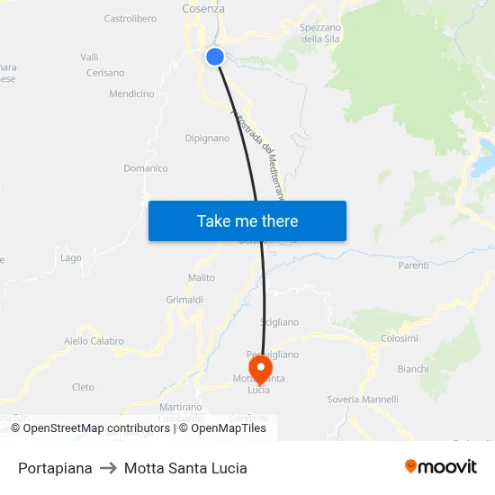 Portapiana to Motta Santa Lucia map