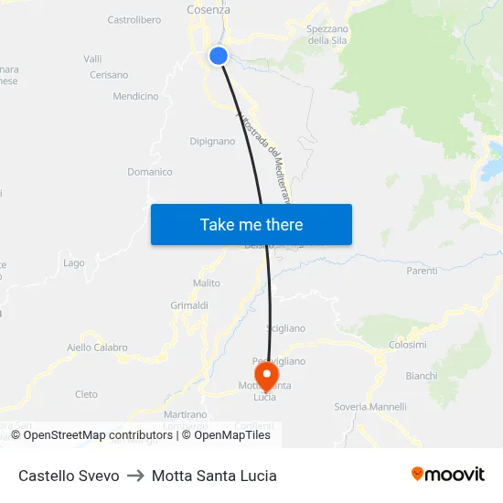 Swabian Castle to Motta Santa Lucia map