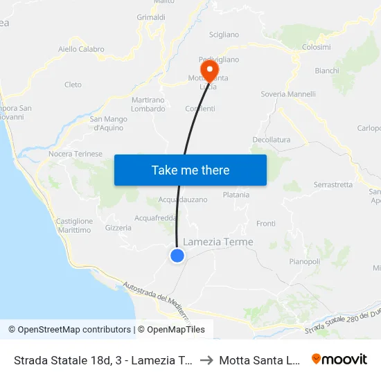 State Road 18d, 3 - Lamezia Terme to Motta Santa Lucia map