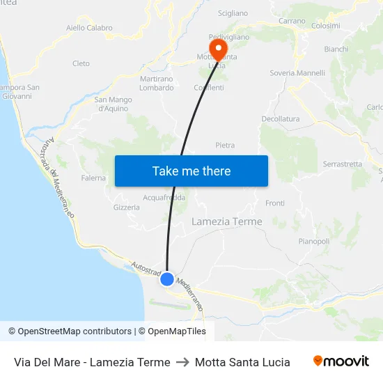 Del Mare Street - Lamezia Terme to Motta Santa Lucia map