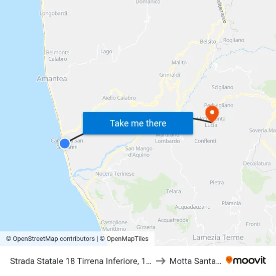 State Road 18 Tyrrhenian Coast, 174 - Amantea to Motta Santa Lucia map