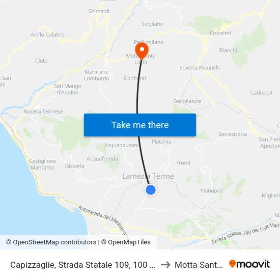 Capizzaglie, State Road 109, 100 - Lamezia Terme to Motta Santa Lucia map